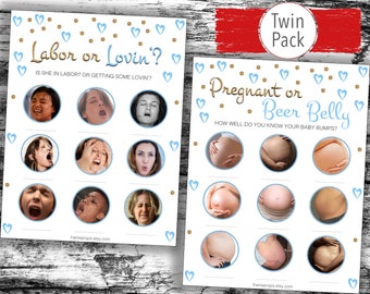Twin Pack Porn or Labour Baby & Baby Bump or Beer Belly Baby Shower Game, Porn or Labor Game, Baby Boy Baby Shower, Baby Bump or Beer Belly