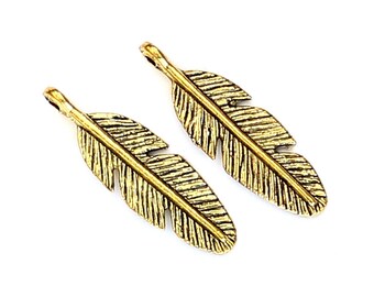 16pcs--Feathers, Antique Gold, 29x9mm (B16-29)