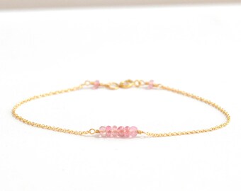 Pink Tourmaline bracelet in Gold or Silver, October Birthday Gift, Delicate gold bracelet, October Birthstone jewelry, Wife Gift,