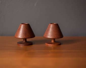 Pair of Mid Century Teak Candle Holders