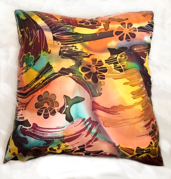 Items similar to Handpainted Decorative Silk Pillow, Home Decor, Indoor