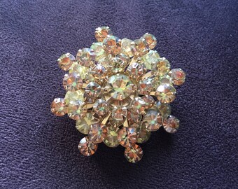 Vintage Jonquil Yellow and Colorado Topaz Rhinestone Snowflake Brooch 1476