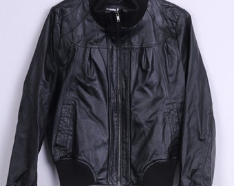 Unbrande Leather Mens S Bomber Jacket Black Full Zipper