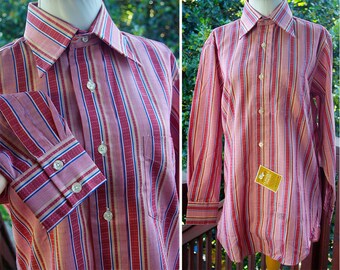 WOODSTOCK 1960's 70's Vintage Men's Brick Red Striped Button Down Shirt by GANT // size 32 // NWT Deadstock