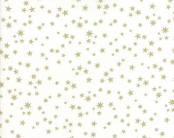 White Christmas White Gold Stars 1657 19M by Brigitte Heitland of Zen Chic for Moda