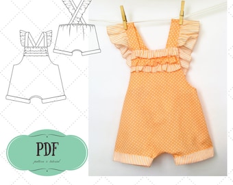 Baby Playsuit Pattern, Baby Romper pattern, Sunsuit for girl pattern, Baby pants pattern, Jumpsuit patern