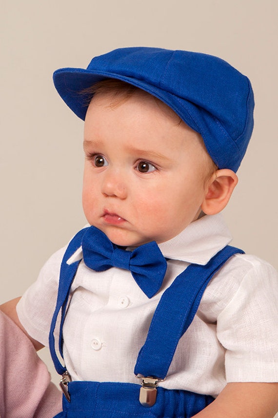 Boy newsboy hat suspenders bow tie baby boy newsboy linen hat