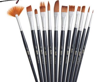 Lot of 12 Pcs Nylon Hair Artist Paint Brush Set Acrylic Oil Painting Watercolor Supplies Professional Art Supplies