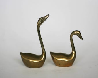 vintage brass swans set of two