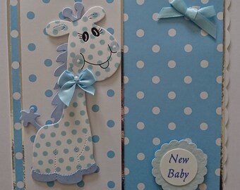 baby boy handmade card giraffe blue