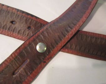 wide tooled leather belt no buckle vintage tooled leather