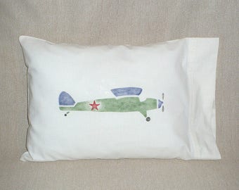 Pillow Sham, Airplane, Stencil, travel size, 12 x 18 inches, kids pillowcase, airplane pillowcase, cotton