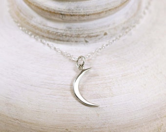 Crescent Moon Necklace, Sterling Silver Crescent Moon Necklace, Moon Necklace, Sterling Silver Moon Necklace, Cresent Moon Charm Necklace