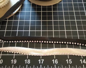 Rhinestone piping trim by the yard, in black, half inch dressmaking piping, acrylic rhinestone piping