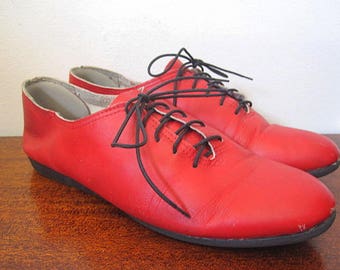 Vintage 80s Red Leather Oxford Flats Size 8.5