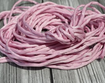 LIGHT RASPBERRY PINK Silk Cords, Hand Dyed Silk Cording, Silk Cord, 3-4mm x 3 Yards, Pink Silk Strings, Pastel Pink, Jewelry Craft Stringing