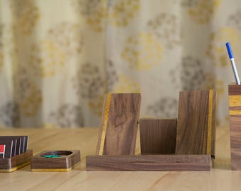 4-Piece Desk Set – Walnut Wood Desk Accessories Set