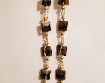 Gold and Brown Long Earrings