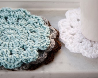 Crochet Flower Coasters. Set of 4. Crochet Coasters. Coffee Coasters. Drink Coasters. Kitchen and Home Decor