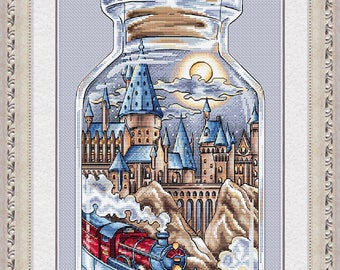 Cross Stitch Pattern "Hogwarts in the bottle" DMC Cross Stitch Chart Needlepoint Pattern Embroidery Chart Printable PDF Instant Download