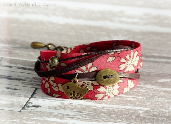 Liberty bracelet,Wrap bracelet,Double wrap bracelet,Cuff bracelet,Liberty jewelry,Red bracelet,Boho bracelet,Cadeau pour elle,