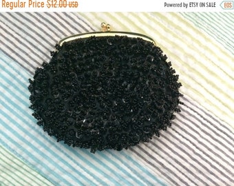 Vintage black beaded coin change purse