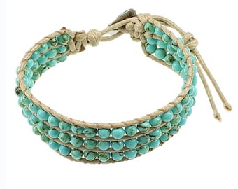 Turquoise bead cord bracelet adjustable bracelet chunky jewelry boho bracelet