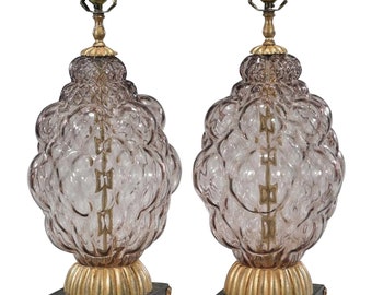 Pair of Vintage Mid Century Modern Bubble Glass Lamps