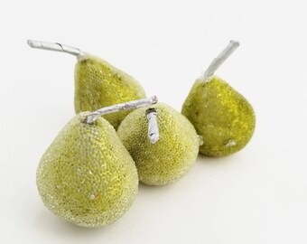 Small Green Beaded Pears | Sugared Pears | Artificial Fruit | Millinery Fruit | Wreath Supplies | Faux Fruit | Fake Pears | The Blue Hutch