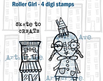 Roller Girl - 4 digi stamp set