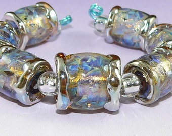 Handmade Lampwork Glass bead set of 7 Fire Opal beads Silver Glass SRA