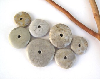River Stone Cairn Mediterranean Beach Stone Stacks Pebble Rock Donut Beads River Stone Spacers EARTHY WHEELS 18-28 mm