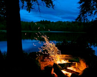 Adirondack Mountain Camping Photo, Campfire, Adirondack Decor, Adirondack Camping, Night Photography, Adirondack Print, Outdoor Campfire
