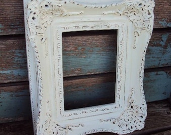 Vintage Shabby Chic frame Baroque Wood Gesso Frame French Chic Distressed Chippy Paint in Antique White Ornate decorative display