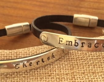 personalized bracelet for women, men, girls, boys, custom name, kheart, leather, graduation, bridesmaid gift, girlfriend, boyfriend