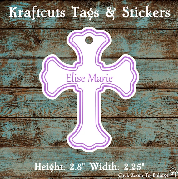 Favor or Gift Tags - Baptism Cross Tag Lavender Large #200L - Quantity: 20 Tags