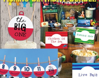 The Big One Fishing Birthday, Fishing Cake Topper, Fishing Birthday Decorations, Food Labels, Bobber Party Banner, Ofishally, DIY, DIGITAL