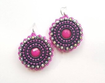 Hot Pink Beaded Earrings