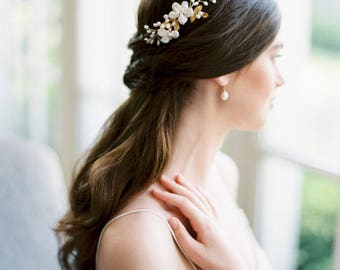 bridal hair comb, wedding comb, bridal headpiece, wedding headpiece, wedding hair comb, floral bridal hair accessory - ILSE