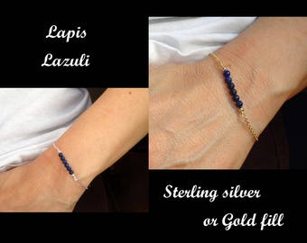 Lapis lazuli bracelet, Sterling silver, Gold fill Lapis Lazuli bracelet, Silver ? Gold bracelet, Gemstone bracelet, Blue stone bracelet