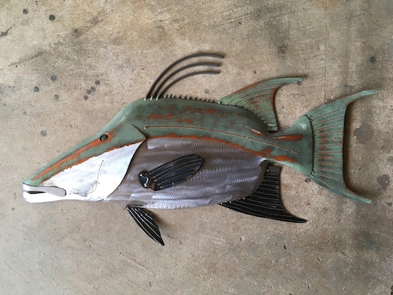 Hogfish Metal Wall sculpture 25in long Tropical Beach Coastal Art Fish