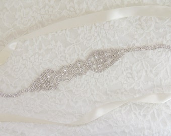 SALE - Bridal Gown Sash Belt, Crystal Sash, Wedding Dress Sash belt, Rhinestone Beaded Sash - ANANYA