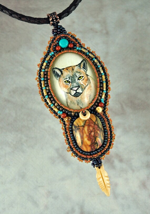 Download Necklace Bead Embroidered Necklace cougar pen and color