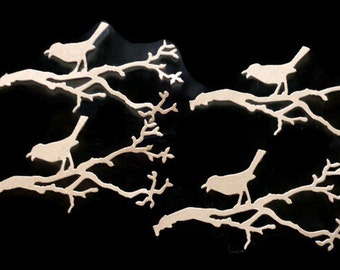 4 pc die cut bird branch pieces. Chipboard, Sizzix, Tim Holtz, scrapbooking, cardmaking, multimedia crafts, embellishments, Christmas, etc