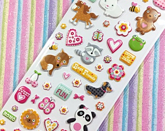 Kawaii animal love sticker sheet - kawaii puffy sticker sheet - sticko