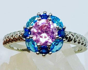 Pink and Blue Topaz Sapphire Ring