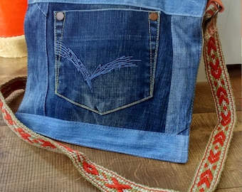 jeans shoulder bag with woven strap