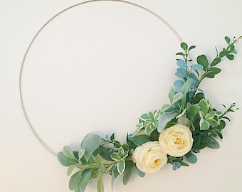 Hoop wreath, modern wreath, wedding wreath, door wreath, front door wreath, wedding bouquet alternative