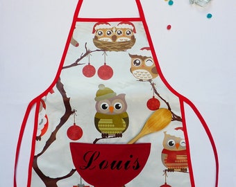 Apron child customizable owls pattern