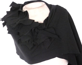 Knit fabric Scarf with ruffle details/long wrap around scarf/shawl scarf with ruffle